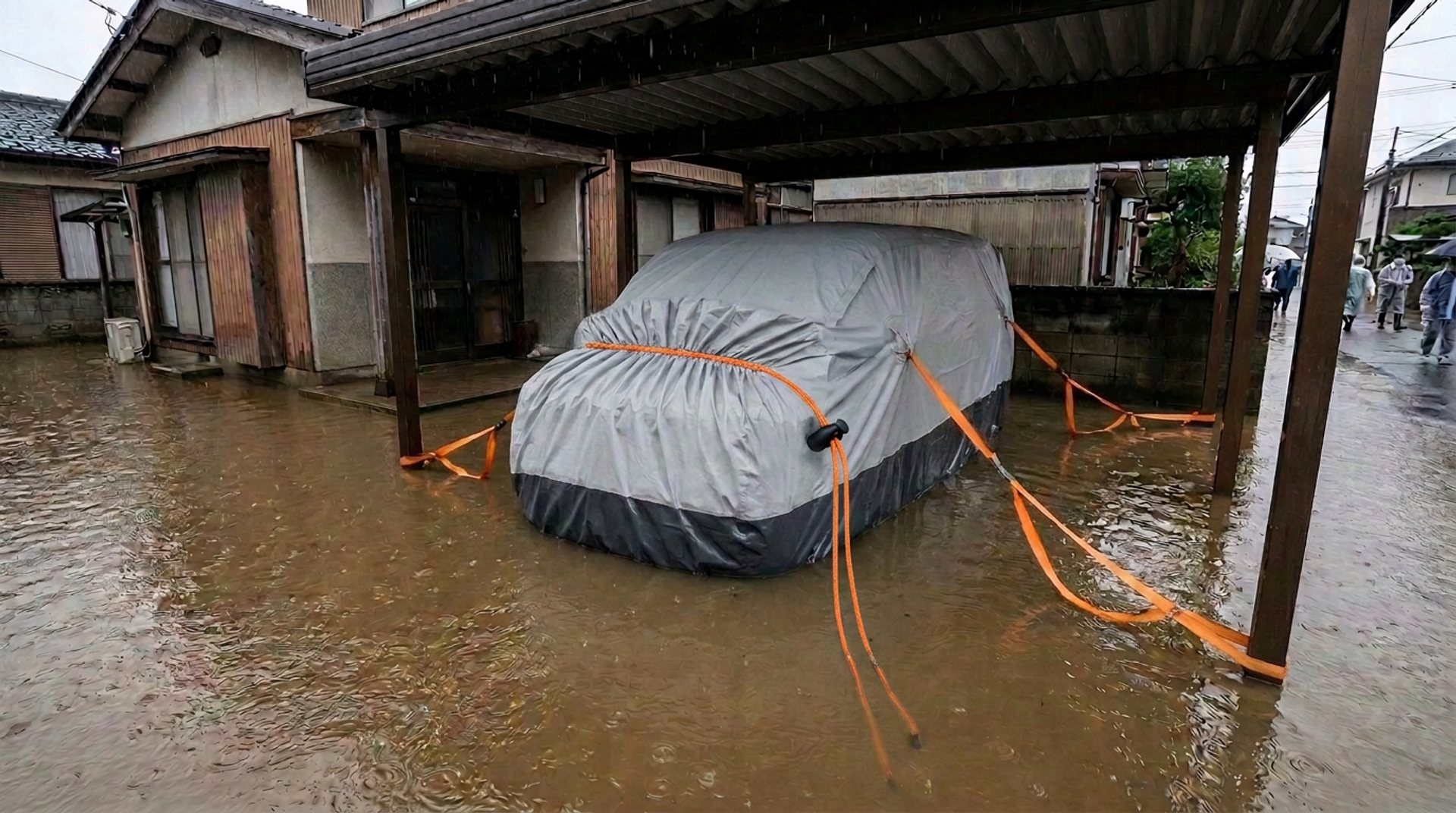 Car floating inside the sealed CarRaft bag during a flood