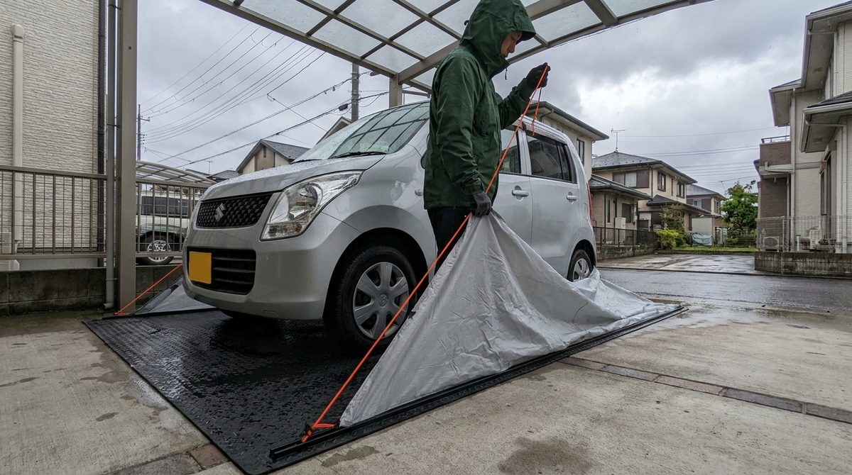 Pulling the single cord raises the waterproof walls